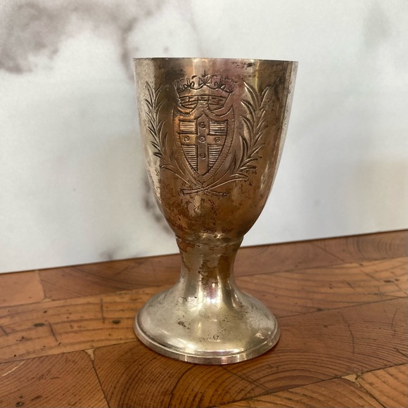 Vintage Pair Nickel Silver Egg Cups with Crests - Picture 6 of 8